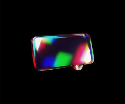 3D glossy glass speech bubble holographic effect vector icon, volume text bubble Illustrazione stock