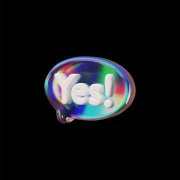 3D glossy glass speech bubble with Yes sign vector icon, volume round holog.. 스톡 일러스트