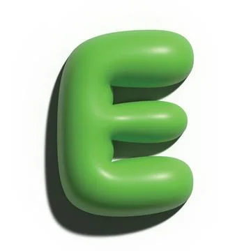 3D Glossy Green Letter E on White Background Stock Illustration