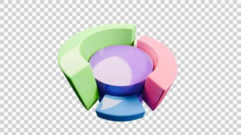 3D Glossy Pie Chart Logo with Colorful Segments on White Background Stock Illustration