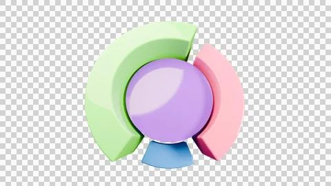 3D Glossy Pie Chart Logo with Colorful Segments on White Background Stock Illustration