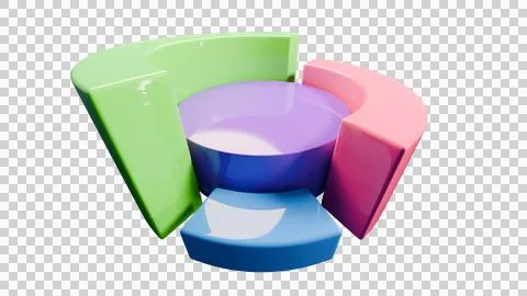 3D Glossy Pie Chart Logo with Colorful Segments on White Background Stock Illustration