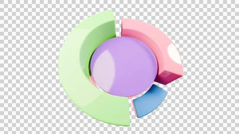 3D Glossy Pie Chart Logo with Colorful Segments on White Background Stock Illustration