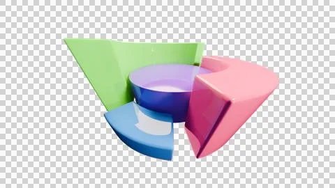 3D Glossy Pie Chart Logo with Colorful Segments on White Background Stock Illustration