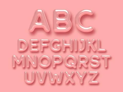 3d glossy pink alphabet vector set. Illustrazione stock