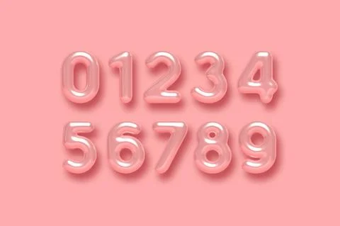 3d glossy pink number vector set. Illustrazione stock