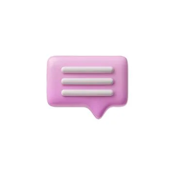 3D glossy pink speech bubble with white text lines, vector volume rectangle text Illustrazione stock