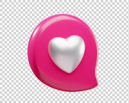 3D Glossy Pink Speech Bubble with White Heart Icon Stock Illustration