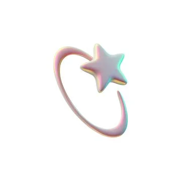 3D glossy pink star with ring shape liquid surface with holo reflection in Y2K Stock Illustration