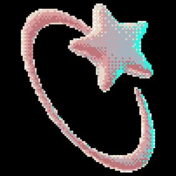 3D glossy pink star with ring holographic reflection surface pixel vector, retro Stock Illustration