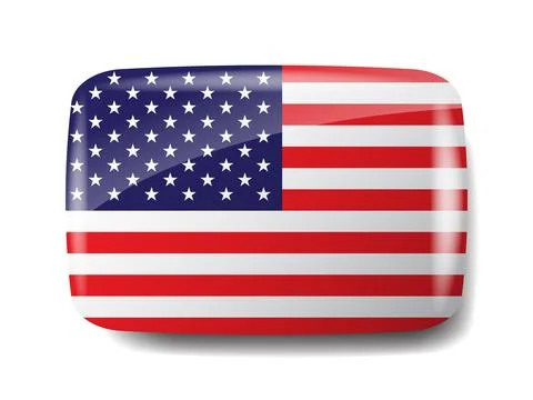 3D glossy rectangular United States flag button. Wide American flag badge w.. Illustrazione stock