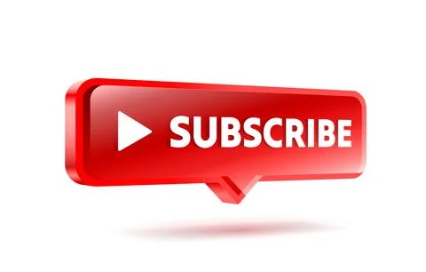 3D Glossy Red Subscribe Button with Play Icon. Modern social media call to Stock Illustration