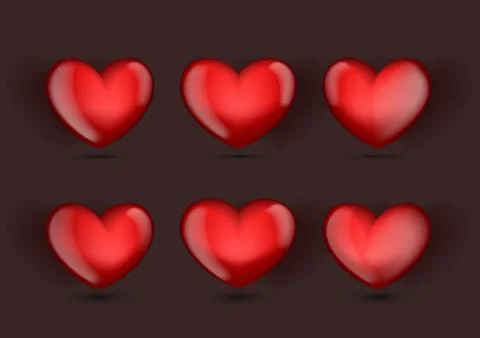 3D Glossy Red Various Six Hearts Set イラスト素材