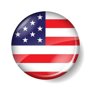 3D glossy round United States flag badge. Patriotic American button icon is.. Stock Illustration