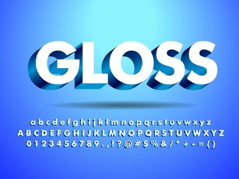 3d Glossy &amp; Shine Text Effect With Shadow, floating with clean blue background 스톡 일러스트