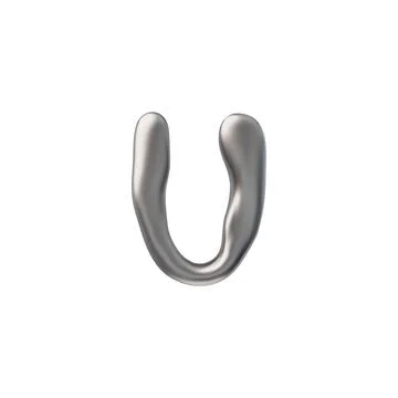 3D glossy silver letter U with liquid metal surface, vector realistic metallic Stock Illustration