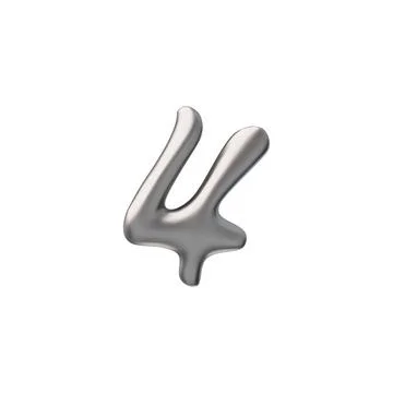 3D glossy silver number 4 four with liquid metal surface vector, realistic Illustrazione stock
