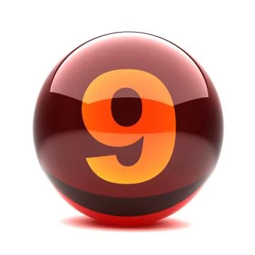 3d glossy sphere with orange digit - 9 Stock Illustration