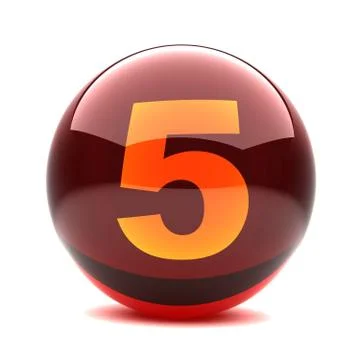 3d glossy sphere with orange digit - 5 Stock Illustration