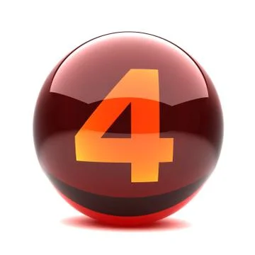 3d glossy sphere with orange digit - 4 Stock Illustration