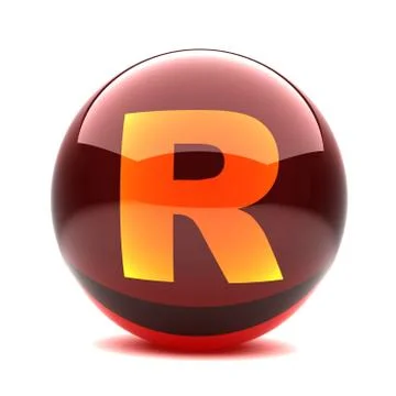3d glossy sphere with orange letter - r Stock Illustration