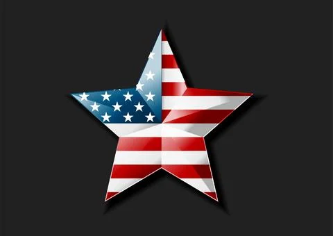 3d glossy star shape with USA flag colors abstract background Stock Illustration
