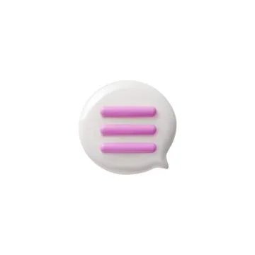 3D glossy white circle speech bubble with pink text lines, vector volume round 스톡 일러스트