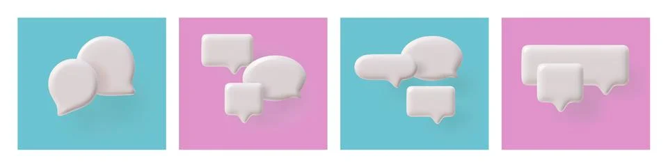 3D glossy white empty speech bubbles various shapes vector illustrations set Illustrazione stock