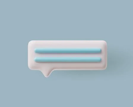 3D glossy white speech bubble with blue text lines, chat message vector icon Stock Illustration
