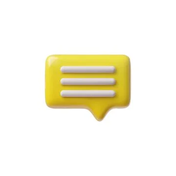 3D glossy yellow speech bubble with white text lines, vector volume rectangle 스톡 일러스트