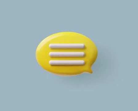 3D glossy yellow speech bubble with white text lines, message chat vector icon Stockillustratie