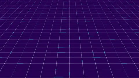 3D glow blue floor grid lines animation with light streaks moving across lines. Stock Footage 332176114