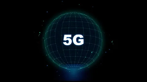 3D Glowing 5G Text inside Digital Wireframe Globe Motion Loop Stock Footage 343726189