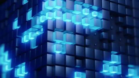 3D glowing blue cubes in digital structure Stock Footage 305064507