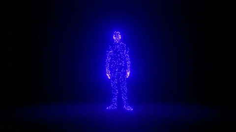3D Glowing Blue Digital Human Figure Animaion. Virtual Reality. 4K Stock Footage 202072292