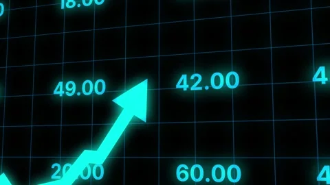 3D glowing blue graph progress animation with camera tracking arrow rising up. Stock Footage 345704178