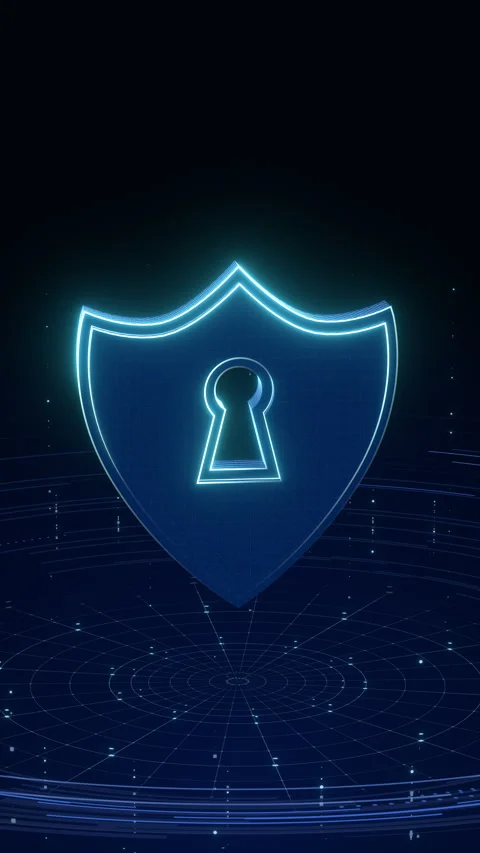 3D Glowing Cyber Security Shield on Digital Platform with Camera Rotation Stock Footage 334713668
