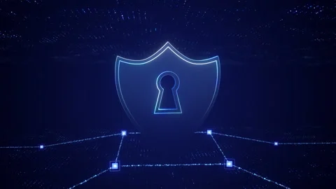 3D Glowing Cyber Security Shield In Digital Network Space Stock Footage 335198129