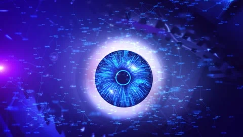 3D Glowing digital polygonal eye dark background. Digital revolution digital Stock Footage 333971710
