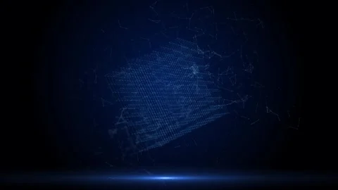 3D glowing digital wireframe cube floating in dark space with surrounding. Stock Footage 313129911
