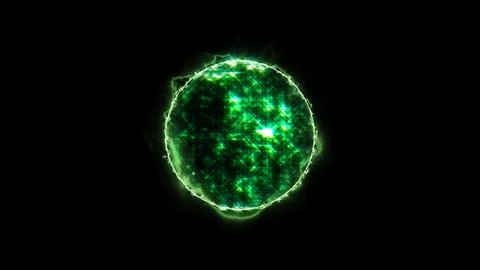 3d glowing green cosmic sphere animation in the Universe. Stock Illustration