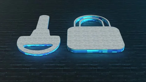 3D Glowing Key and Lock on a Reflective Background. 4K Video stock 273143945