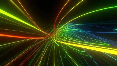3D Glowing Lines Moving in Space. Fibre Cable Lines Animation, 4K Stock Footage 274564462