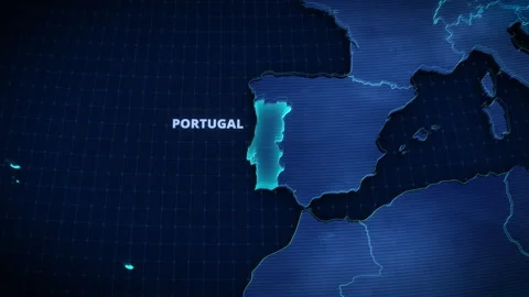 3D Glowing Map Of Portugal On Dark Blue Grid For Broadcast News (16:9) Stock Footage 339802210