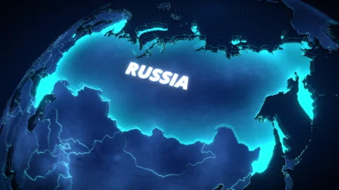 3D Glowing Map of Russia with Text Label and High-Tech Borders Stock Footage 334843090
