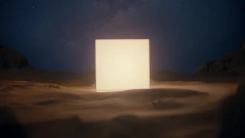 A 3d glowing monolith in a desert on another planet Stock Footage 274638632