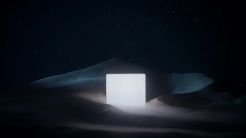 A 3d glowing monolith in a desert on another planet at night Stock Footage 274645262