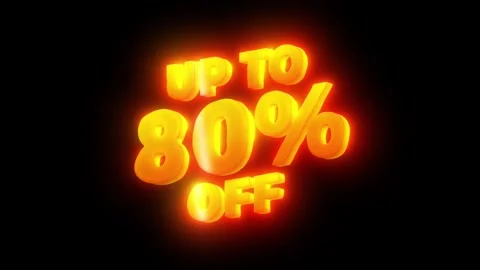 3D glowing orange text animation displaying “UP TO 80% OFF” Stock Footage 314526673