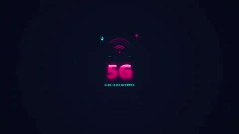 3D Glowing Pink 5G High Speed Network Logo with Signal Waves and Traffic Arro Video stock 343730835