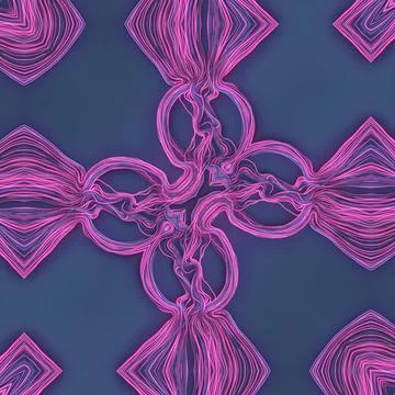 3D glowing pink lines symmetrical circles dark tech 库存插图
